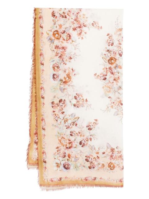 floral-print fringed pareo