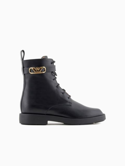 Leather lace-up ankle boots with Icon logo strap