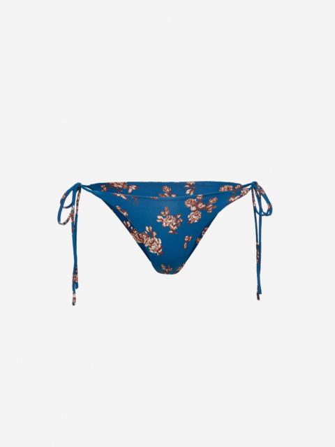 String tie swim bottom in blue floral print