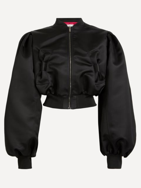 Bow Detail Satin Bomber Jacket