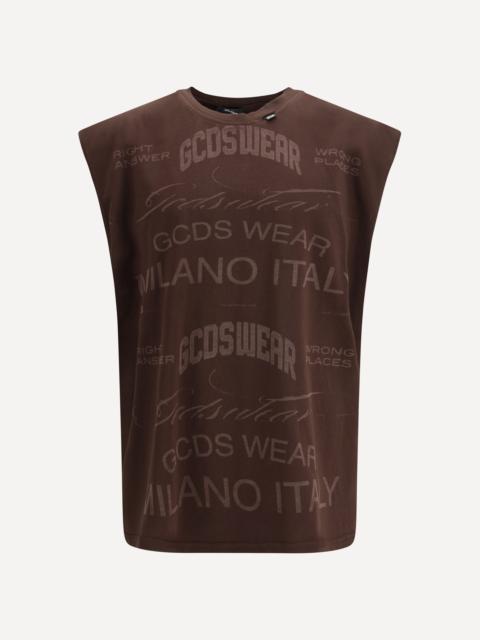 History Sleeveless T-Shirt in cotton with all-over “History” print