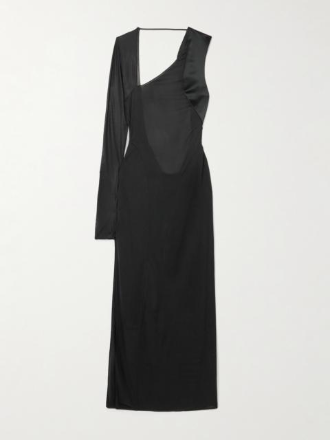 Modernist One-sleeve Satin And Stretch-tulle Midi Dress