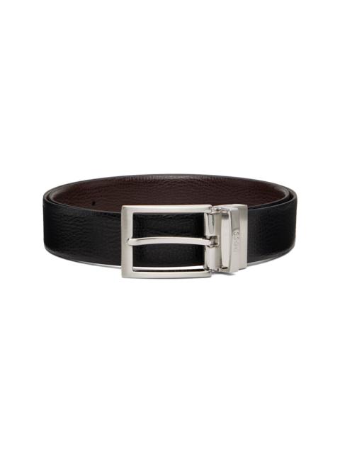 Black Grained Italian Leather Logo Keeper Reversible Belt