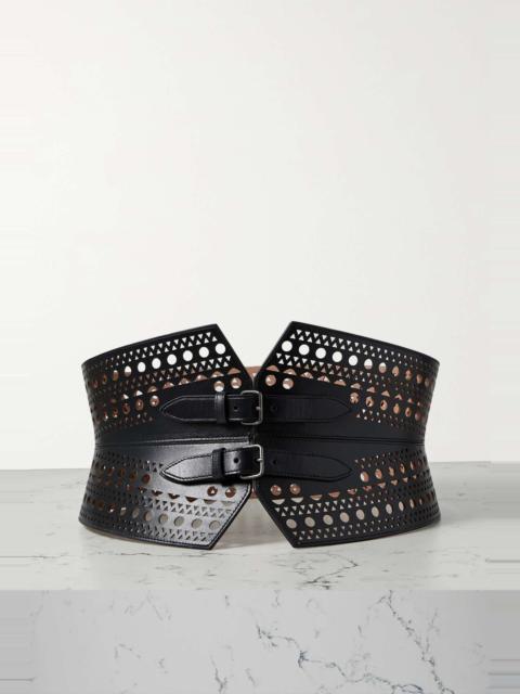 Laser-cut leather waist belt