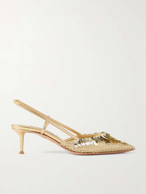 Can Can 50 embellished tulle and metallic woven leather slingback pumps Gold