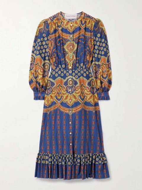 Printed cotton midi dress Blue