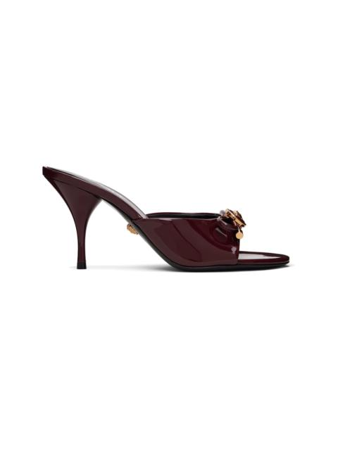 Burgundy Opera Bow Patent Mule Heeled Sandals