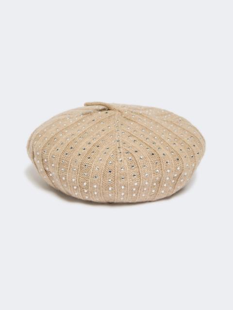Rhinestone-adorned cashmere beret - SAND