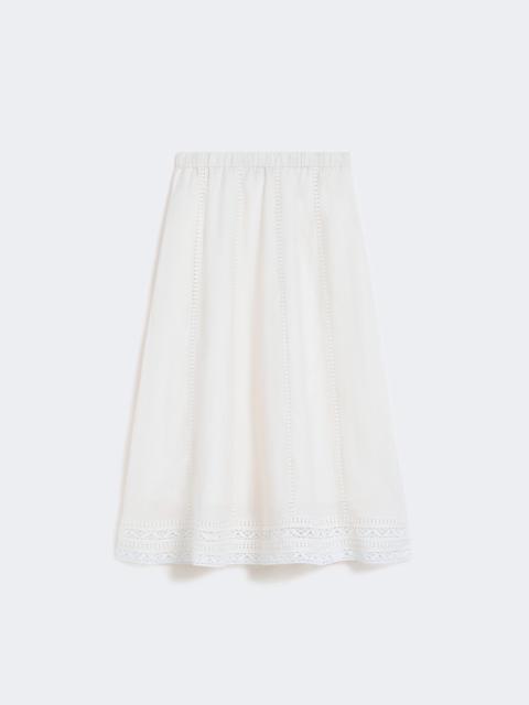 Linen skirt with à jour embroidery - ECRU