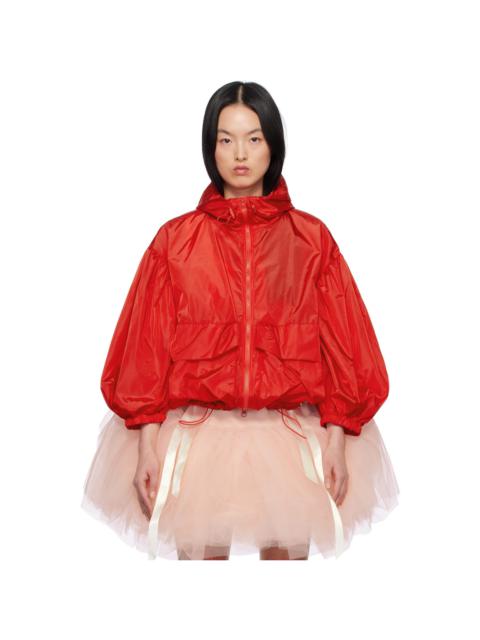 Red Cargo Pocket Puff Sleeve Drawstring Jacket