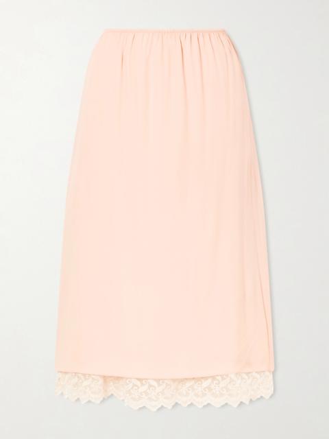 Layered Lace-trimmed Crepe De Chine Midi Skirt