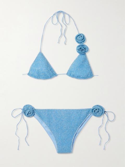 Lumière Rose Appliquéd Lurex Triangle Bikini