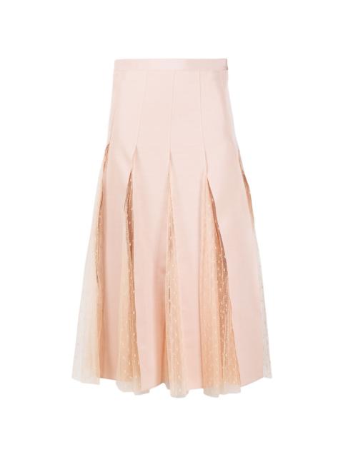pleated lace midi skirt
