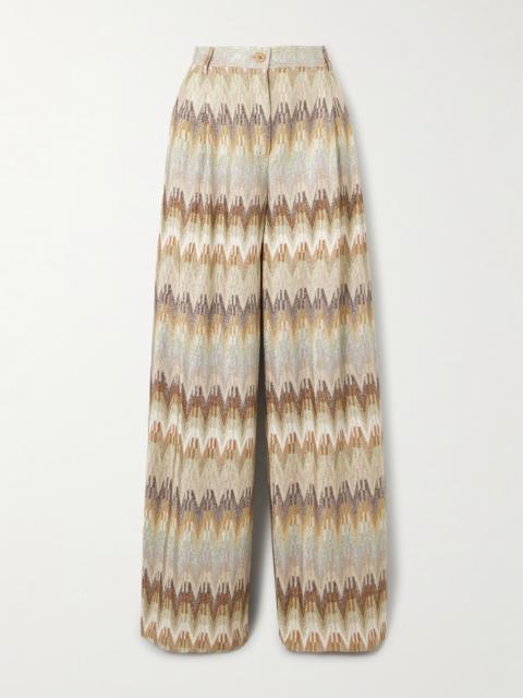 Metallic Crochet-knit Straight-leg Pants