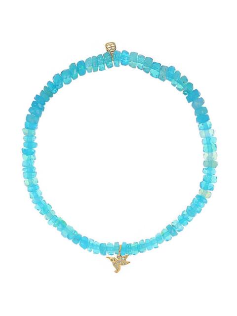 Blue Opal Tiny Hummingbird Charm Bracelet