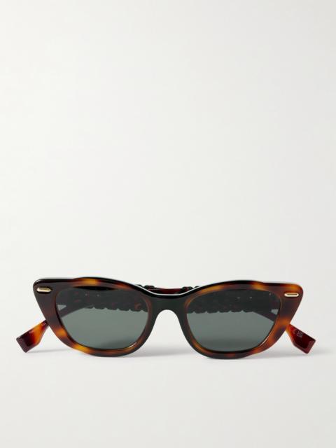 Interlace Cat-eye Leather-trimmed Tortoiseshell Acetate Sunglasses