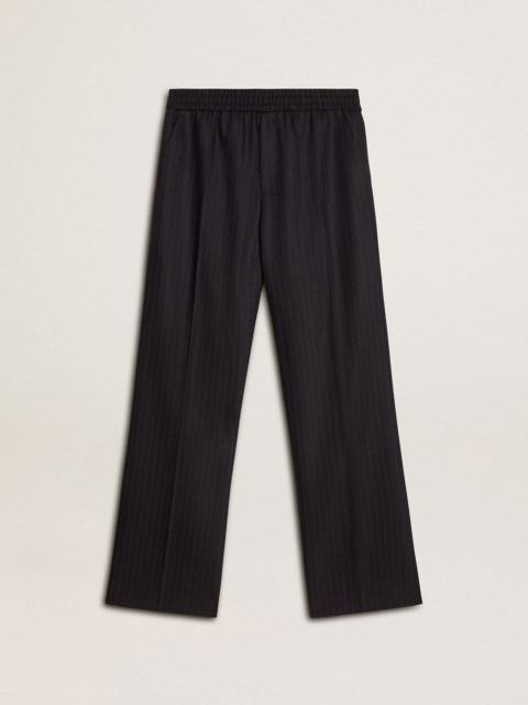 Men's wool joggers with vertical thin stripes