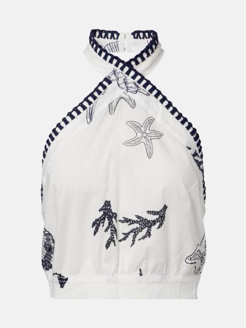 Suma ruffled open-back cotton crop top