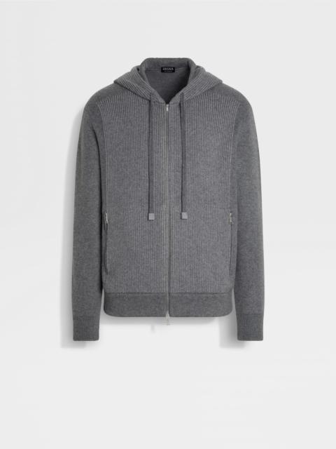 GREY MÉLANGE OASI CASHMERE FULL ZIP HOODIE