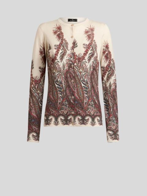 SILK AND CASHMERE CARDIGAN WITH PLACED PRINT
