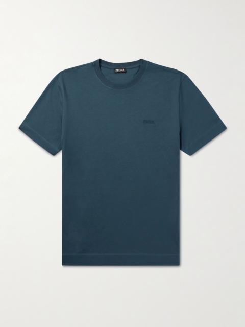 Slim-Fit Logo-Embroidered Cotton-Jersey T-Shirt Blue