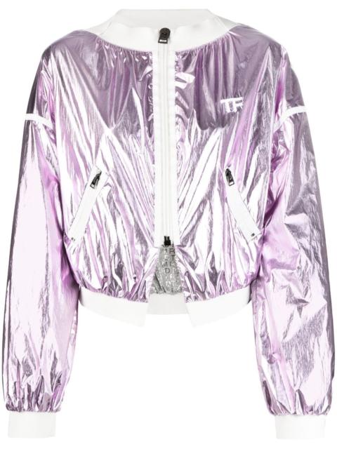 metallic cropped bomber jacket