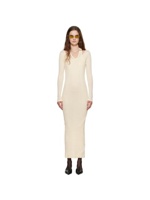 Off-White Ribbed Twisted Double Layer Piercing Midi Dress