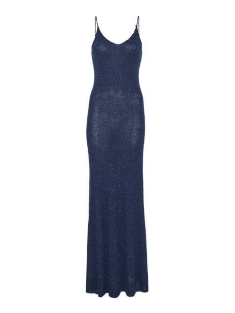 Florian Knit Maxi Slip Dress in Electric Navy Beaded Cashmere Silk