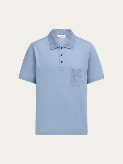 V-neck polo with jacquard pocket detail