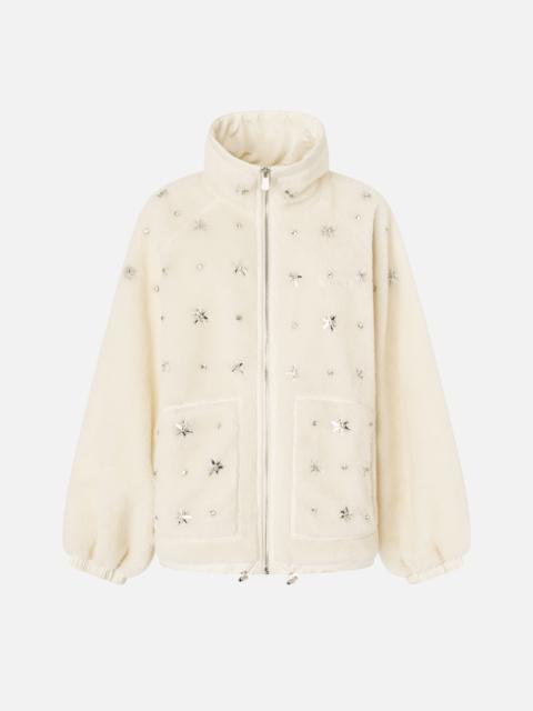FLEECE BOMBER JACKET WITH JEWEL EMBROIDERY