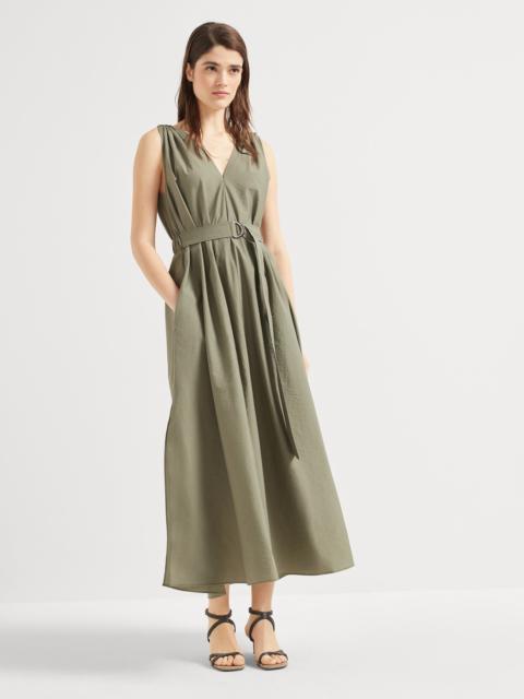 Techno cotton poplin belted dress with precious shoulder detail