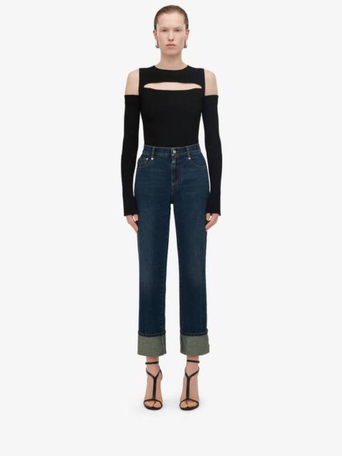 Women's Turn-up Boyfriend Jeans in Indigo