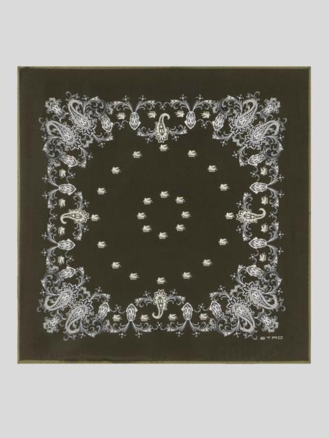 SILK SCARF WITH PLACED FLORAL PAISLEY PRINT