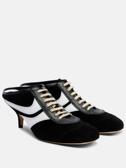 65 leather-trimmed suede mules