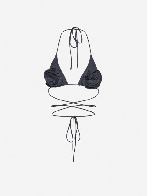 Floral strappy triangle bikini top in grey