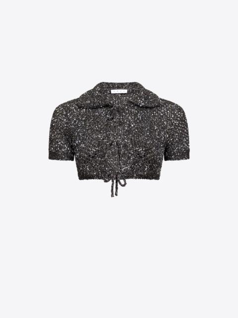 SEQUIN CROCHET SHORT SLEEVED CARDIGAN