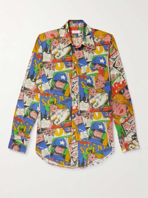 Cutaway-Collar Printed Cotton Shirt