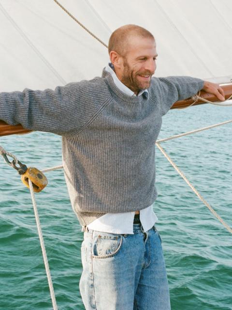 WOOL CASHMERE RIBBED CREWNECK - GREY