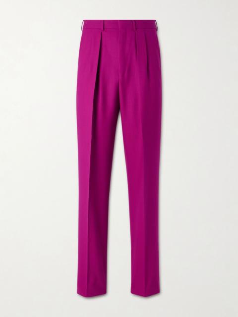 Wide-Leg Wool-Twill Pleated Suit Trousers Pink