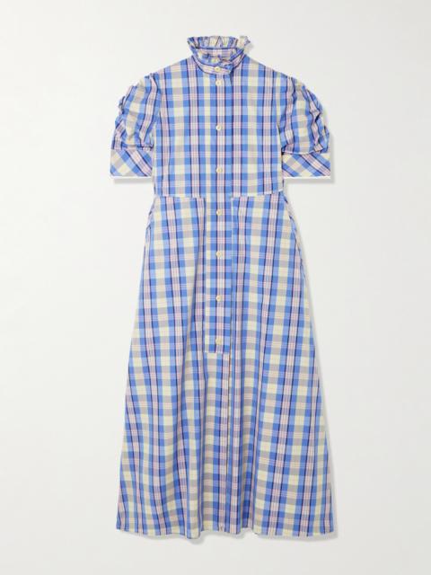 Venetia Ruffled Checked Cotton-blend Midi Dress
