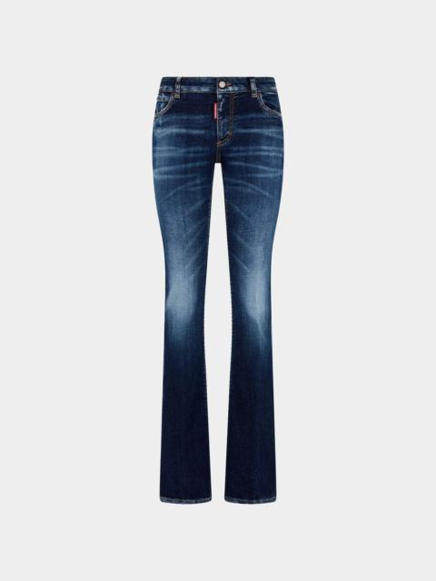 DARK CLEAN WASH MEDIUM WAIST FLARE TWIGGY JEANS