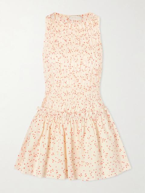 Gala Smocked Polka-dot Cotton-voile Mini Dress