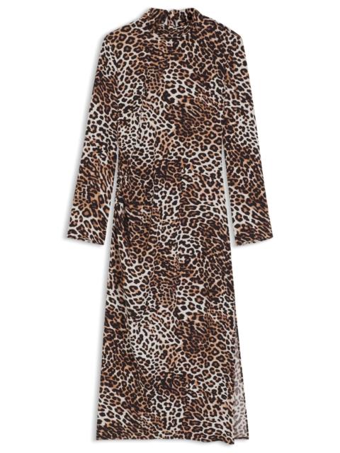 LEOPARD-PRINT MIDI DRESS WITH TIE COLLAR