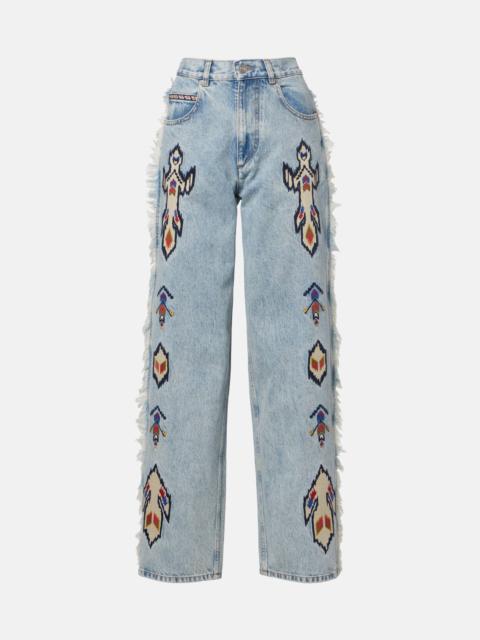 Maella embroidered fringed straight jeans