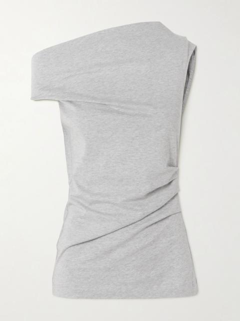 Off-the-shoulder draped cotton-jersey top Light gray