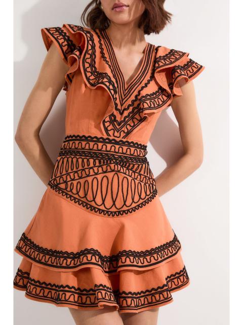 Embroidered Cotton Linen Woven Plunge Mini Dress