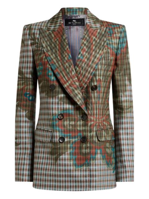 floral-print gingham-pattern blazer
