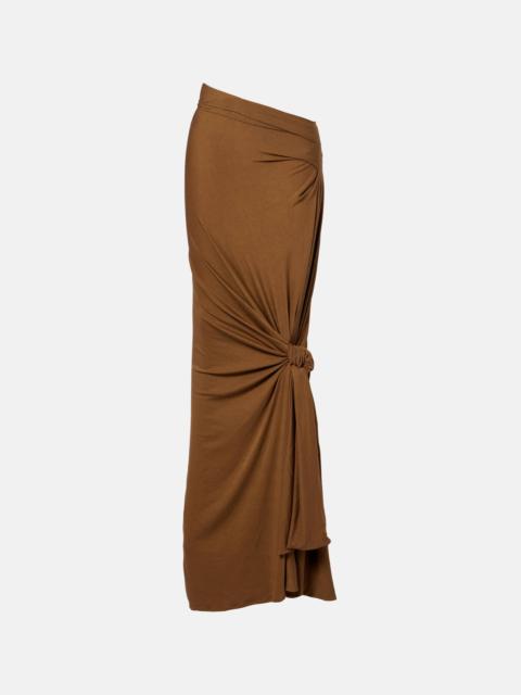 Asymmetric draped jersey maxi skirt