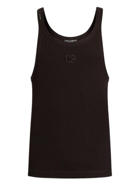 logo-embroidered ribbed tank top