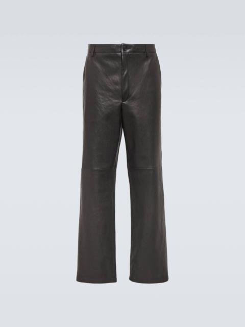 Leather straight pants